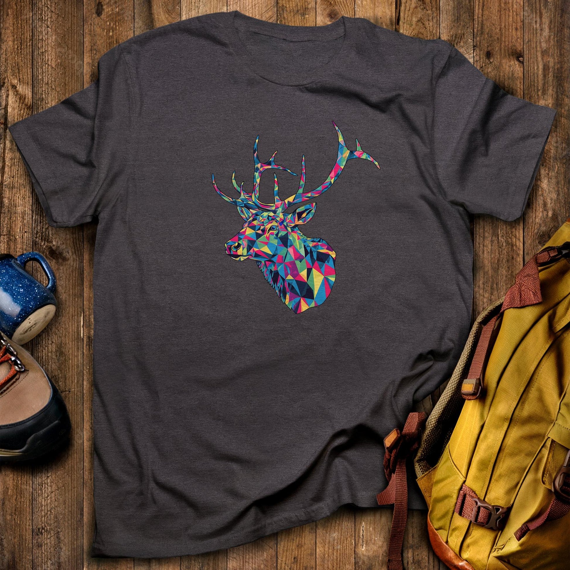 Elk Mosaic T-Shirt Dark Heather Adventure and Outdoors Themed T-Shirt