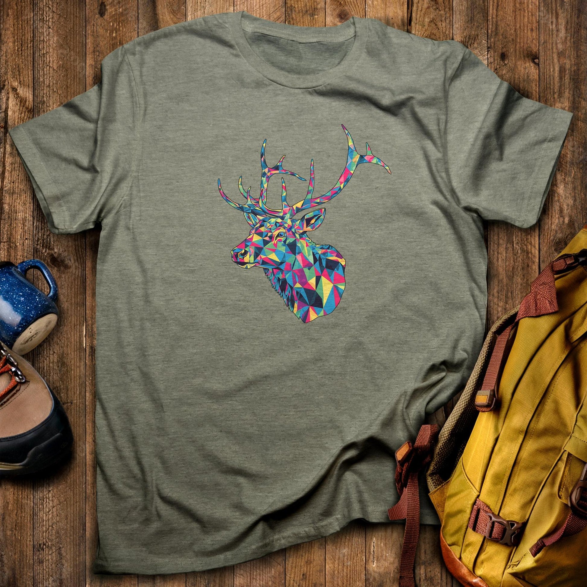 Elk Mosaic T-Shirt Heather Military Green Adventure and Outdoors Themed T-Shirt