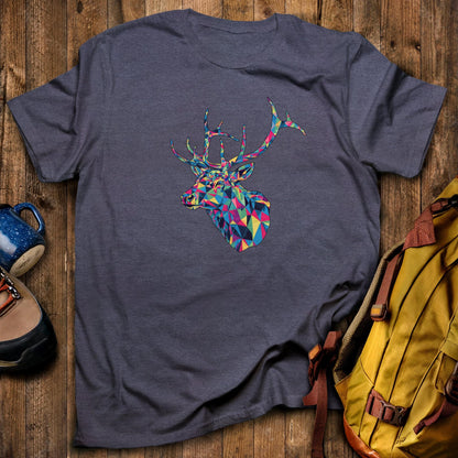Elk Mosaic T-Shirt Heather Navy Adventure and Outdoors Themed T-Shirt