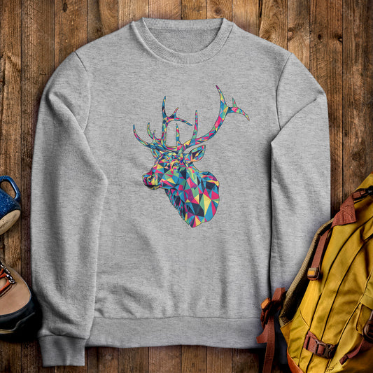 Elk Mosaic Crewneck Sweatshirt Sport Grey Adventure and Outdoors Themed Sweatshirt