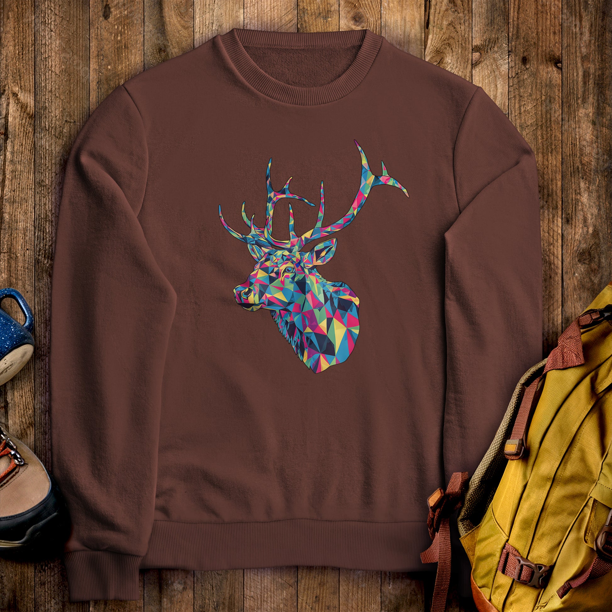 Elk Mosaic Crewneck Sweatshirt Cocoa Adventure and Outdoors Themed Sweatshirt