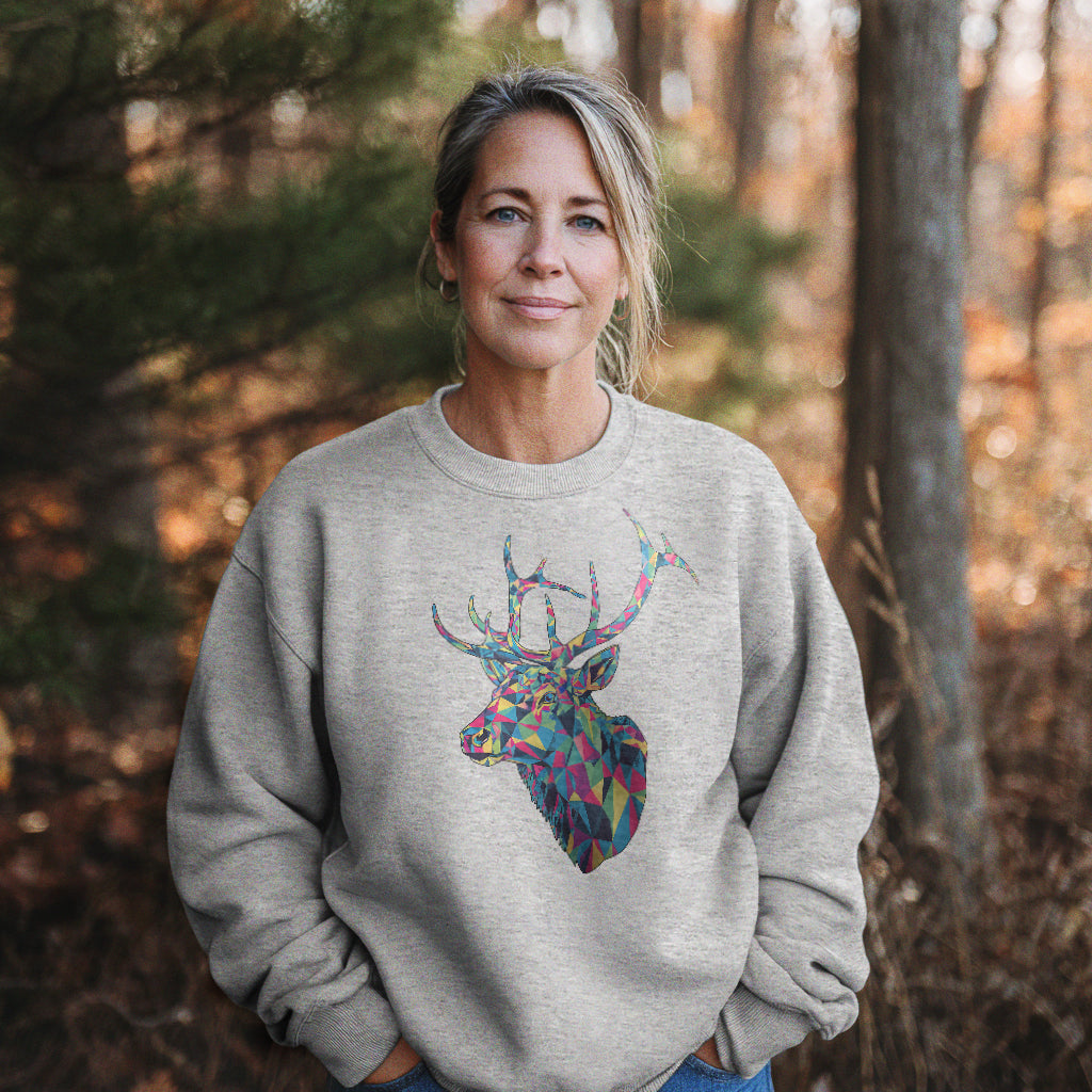 Elk Mosaic Crewneck Sweatshirt Adventure and Outdoors Themed Sweatshirt