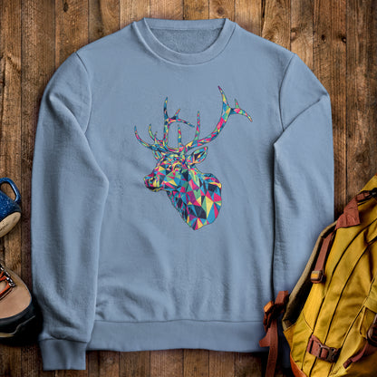 Elk Mosaic Crewneck Sweatshirt Stone Blue Adventure and Outdoors Themed Sweatshirt