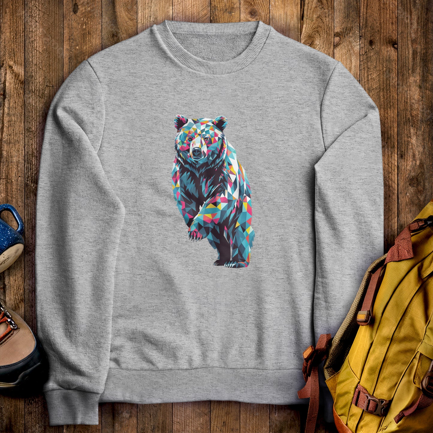Bear Mosaic Crewneck Sweatshirt Sport Grey Adventure and Outdoors Themed Sweatshirt