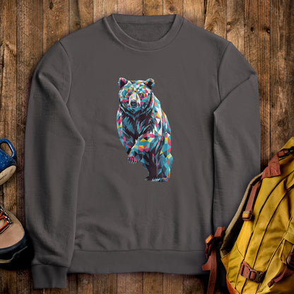 Bear Mosaic Crewneck Sweatshirt Charcoal Adventure and Outdoors Themed Sweatshirt