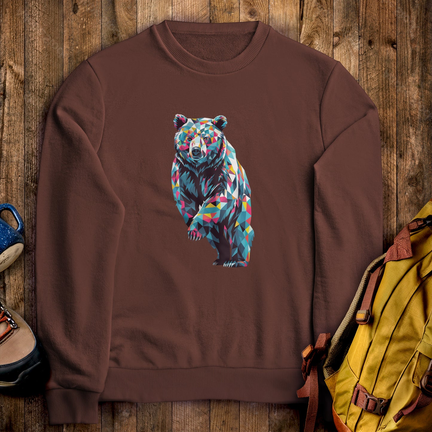 Bear Mosaic Crewneck Sweatshirt Cocoa Adventure and Outdoors Themed Sweatshirt