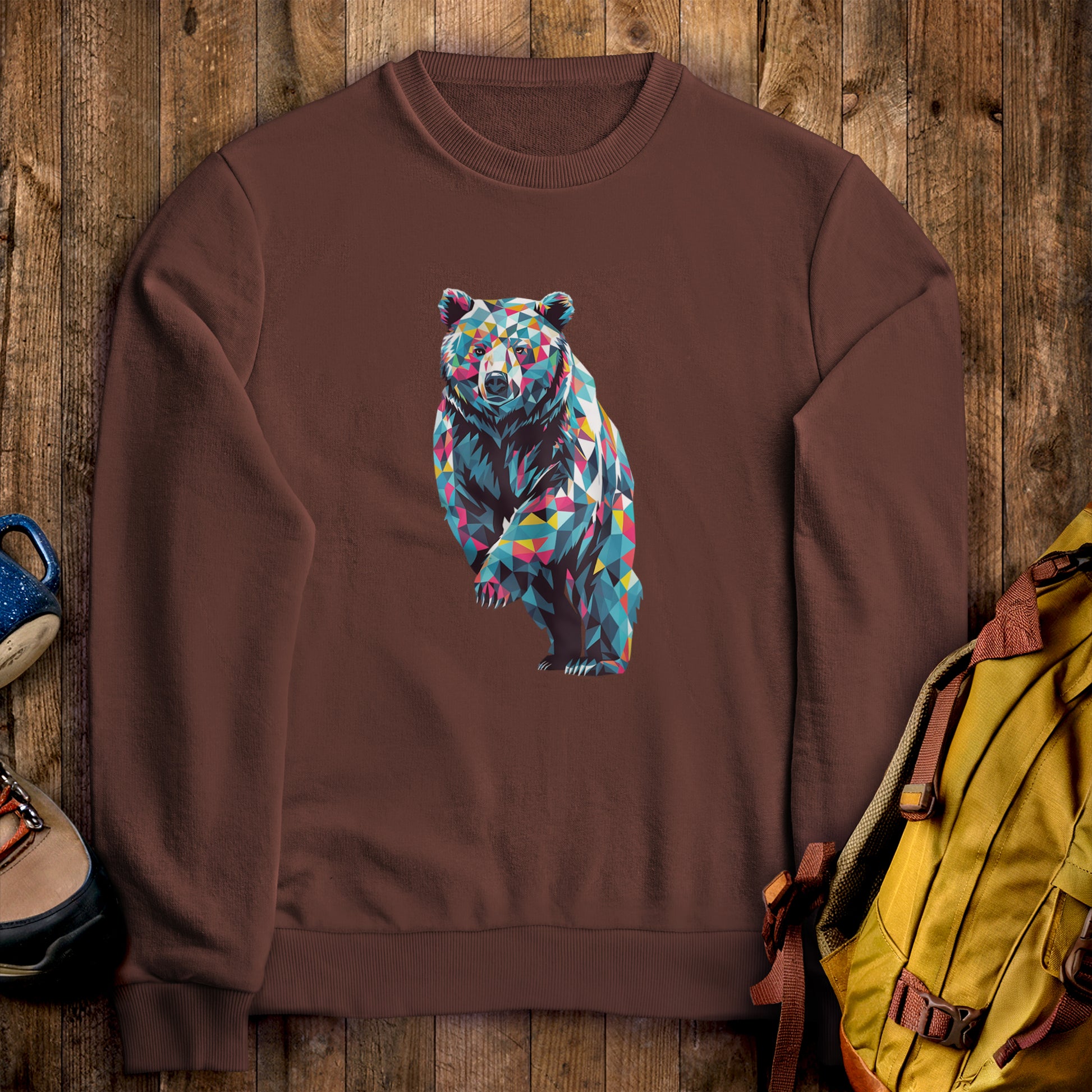 Bear Mosaic Crewneck Sweatshirt Cocoa Adventure and Outdoors Themed Sweatshirt