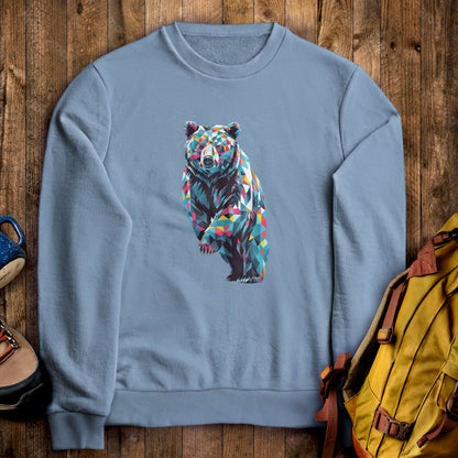 Bear Mosaic Crewneck Sweatshirt Stone Blue Adventure and Outdoors Themed Sweatshirt