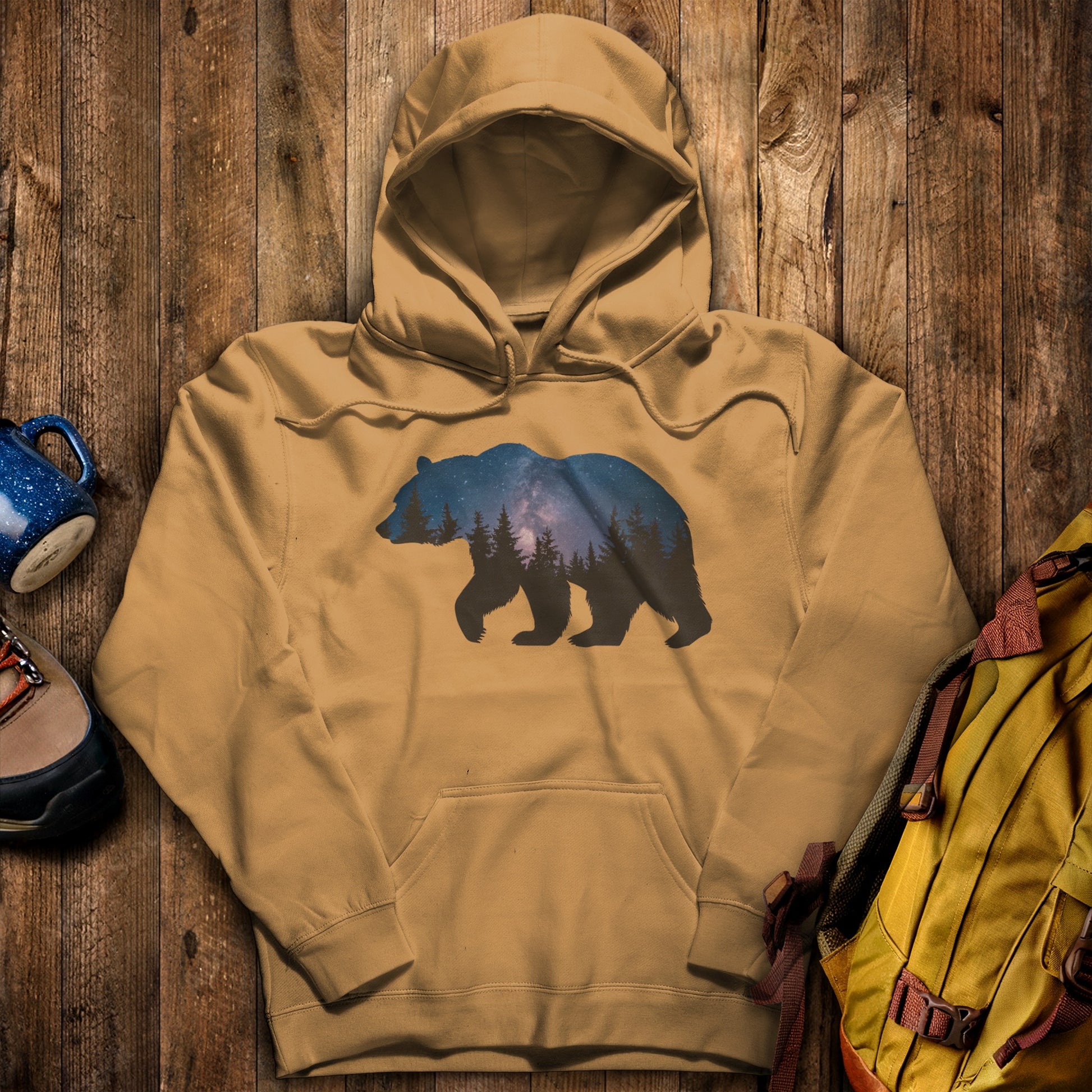 Bear Night Silhouette Hoodie Mustard Adventure and Outdoors Themed Hoodie