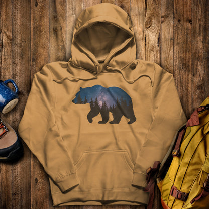 Bear Night Silhouette Hoodie Mustard Adventure and Outdoors Themed Hoodie