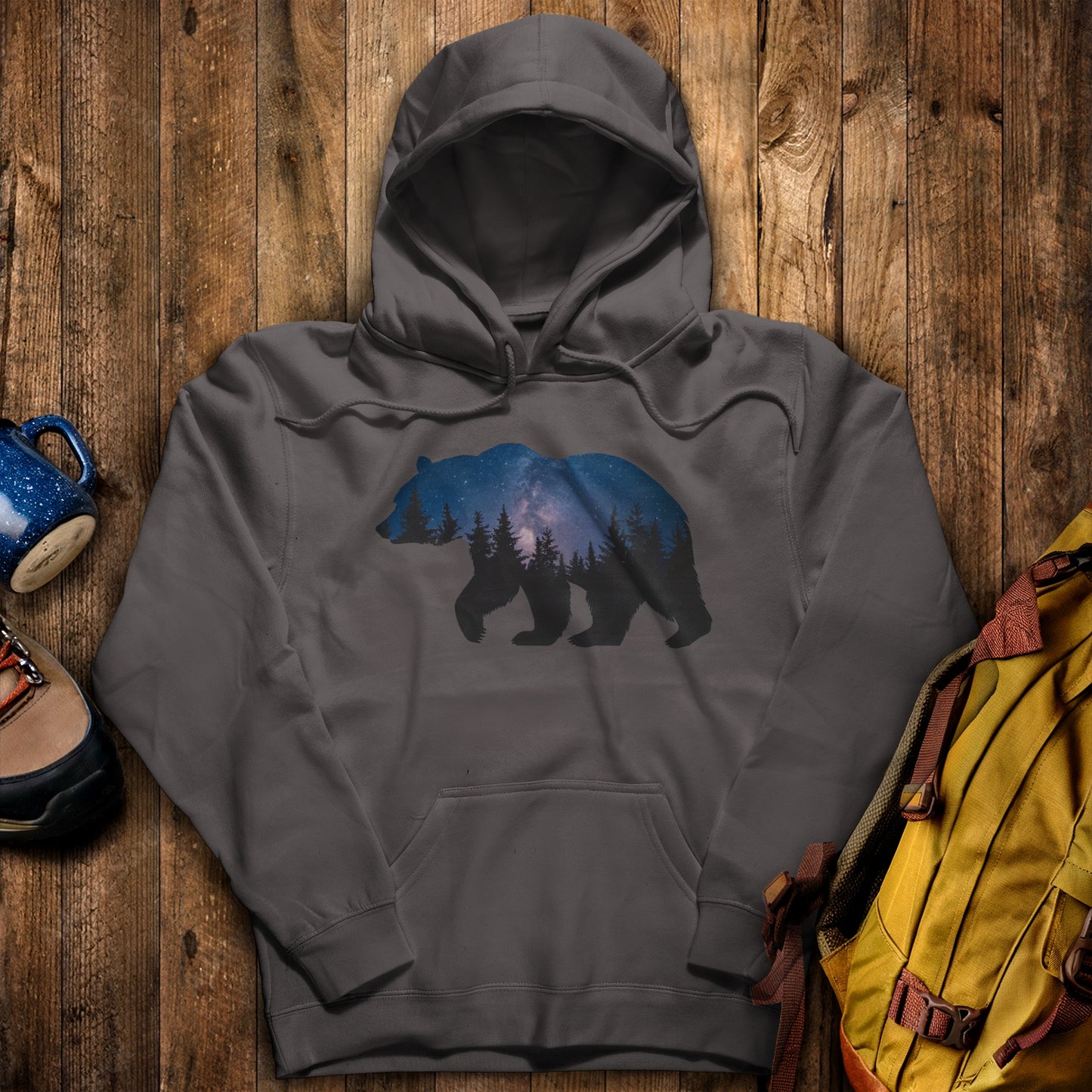 Bear Night Silhouette Hoodie Charcoal Adventure and Outdoors Themed Hoodie