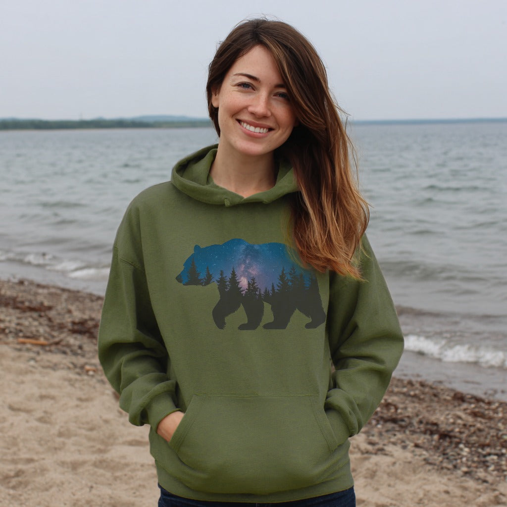 Bear Night Silhouette Hoodie Adventure and Outdoors Themed Hoodie