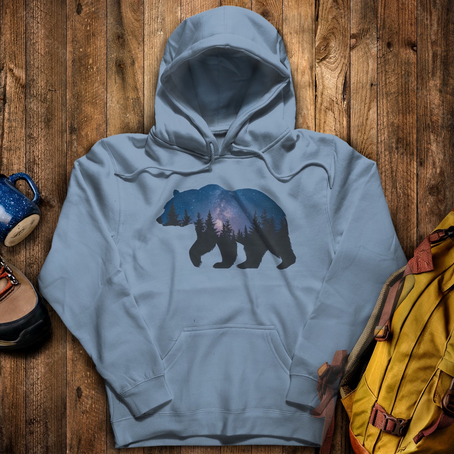 Bear Night Silhouette Hoodie Stone Blue Adventure and Outdoors Themed Hoodie