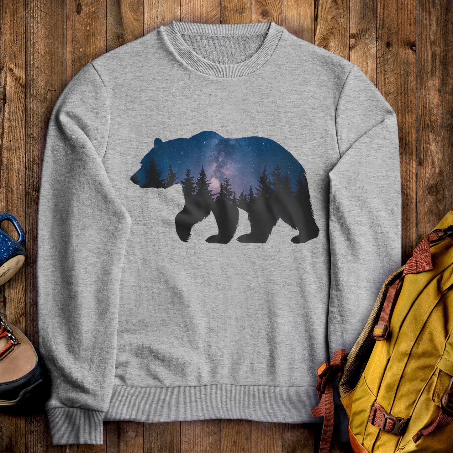 Bear Night Silhouette Crewneck Sweatshirt Sport Grey Adventure and Outdoors Themed Sweatshirt