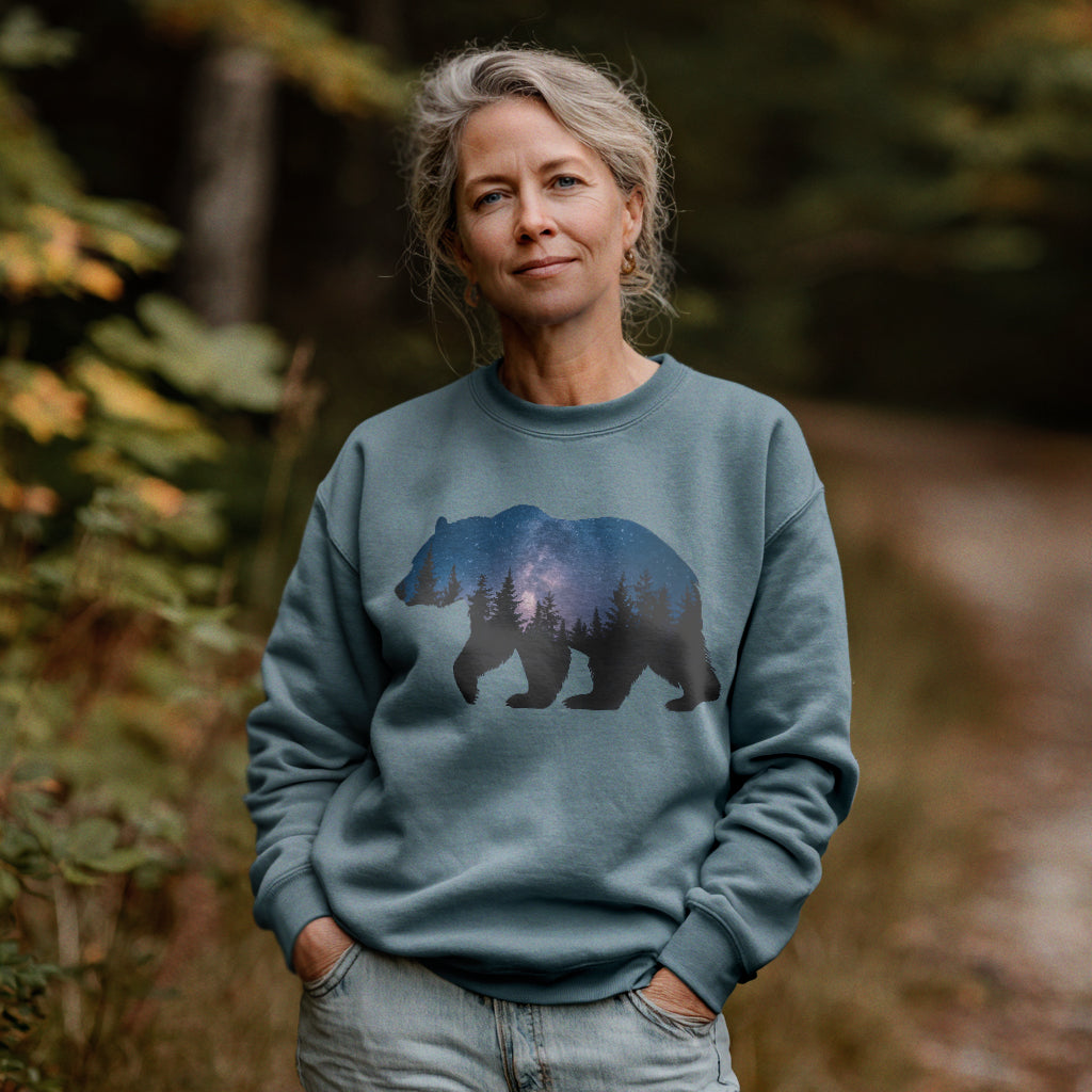 Bear Night Silhouette Crewneck Sweatshirt Adventure and Outdoors Themed Sweatshirt