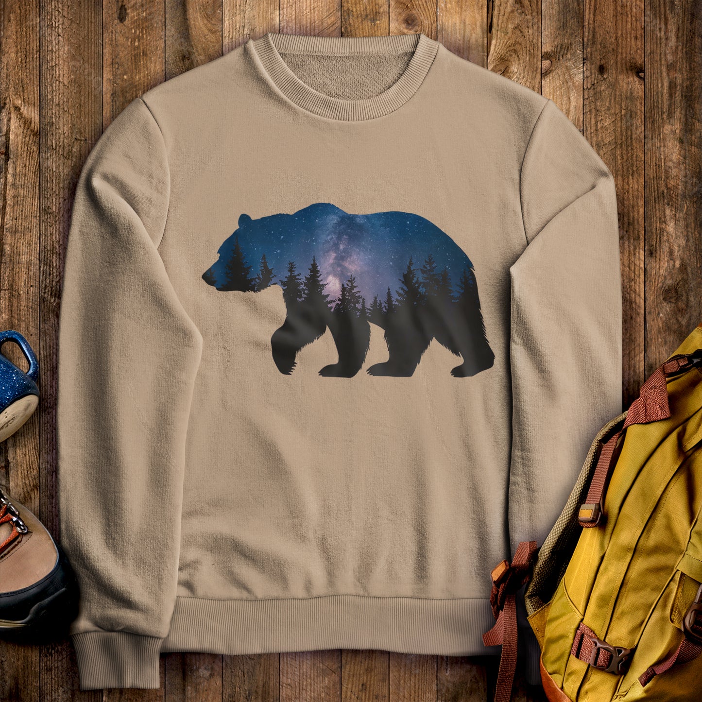 Bear Night Silhouette Crewneck Sweatshirt Sand Adventure and Outdoors Themed Sweatshirt