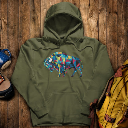 Buffalo Mosaic Hoodie Military Green Adventure and Outdoors Themed Hoodie