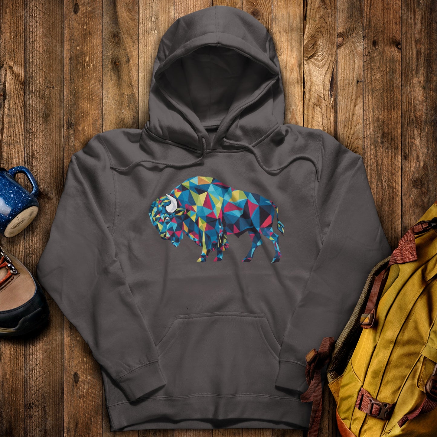 Buffalo Mosaic Hoodie Charcoal Adventure and Outdoors Themed Hoodie