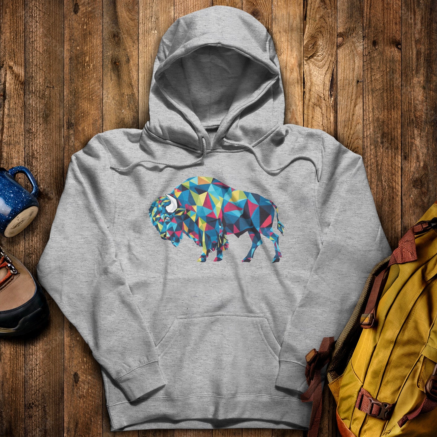 Buffalo Mosaic Hoodie Sport Grey Adventure and Outdoors Themed Hoodie