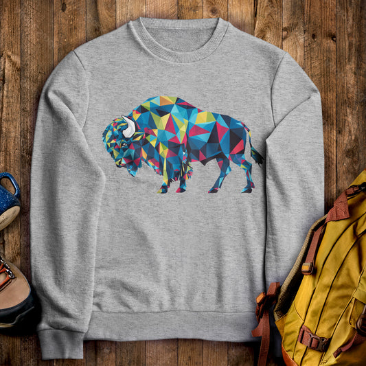 Buffalo Mosaic Crewneck Sweatshirt Sport Grey Adventure and Outdoors Themed Sweatshirt