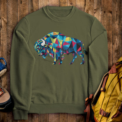 Buffalo Mosaic Crewneck Sweatshirt Military Green Adventure and Outdoors Themed Sweatshirt