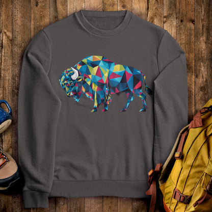 Buffalo Mosaic Crewneck Sweatshirt Charcoal Adventure and Outdoors Themed Sweatshirt