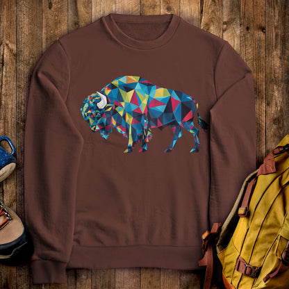 Buffalo Mosaic Crewneck Sweatshirt Cocoa Adventure and Outdoors Themed Sweatshirt