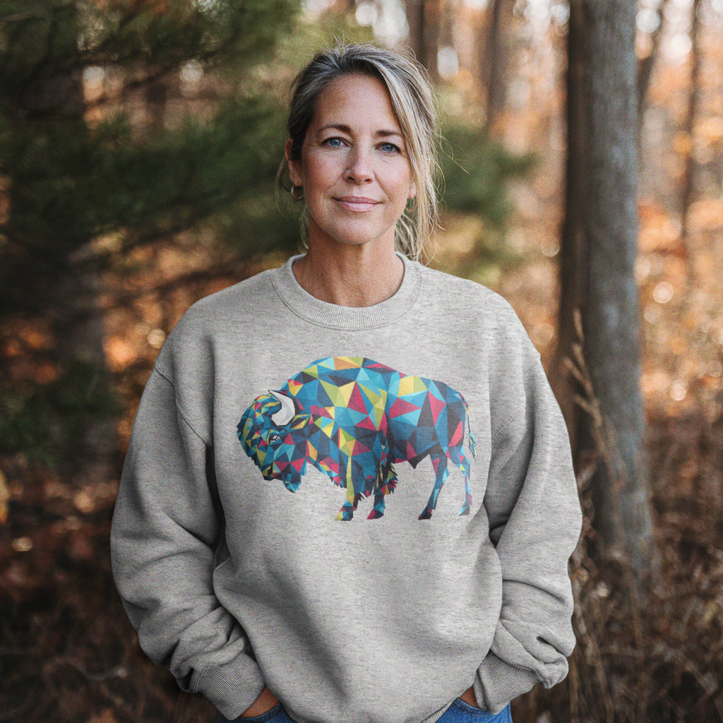 Buffalo Mosaic Crewneck Sweatshirt Adventure and Outdoors Themed Sweatshirt