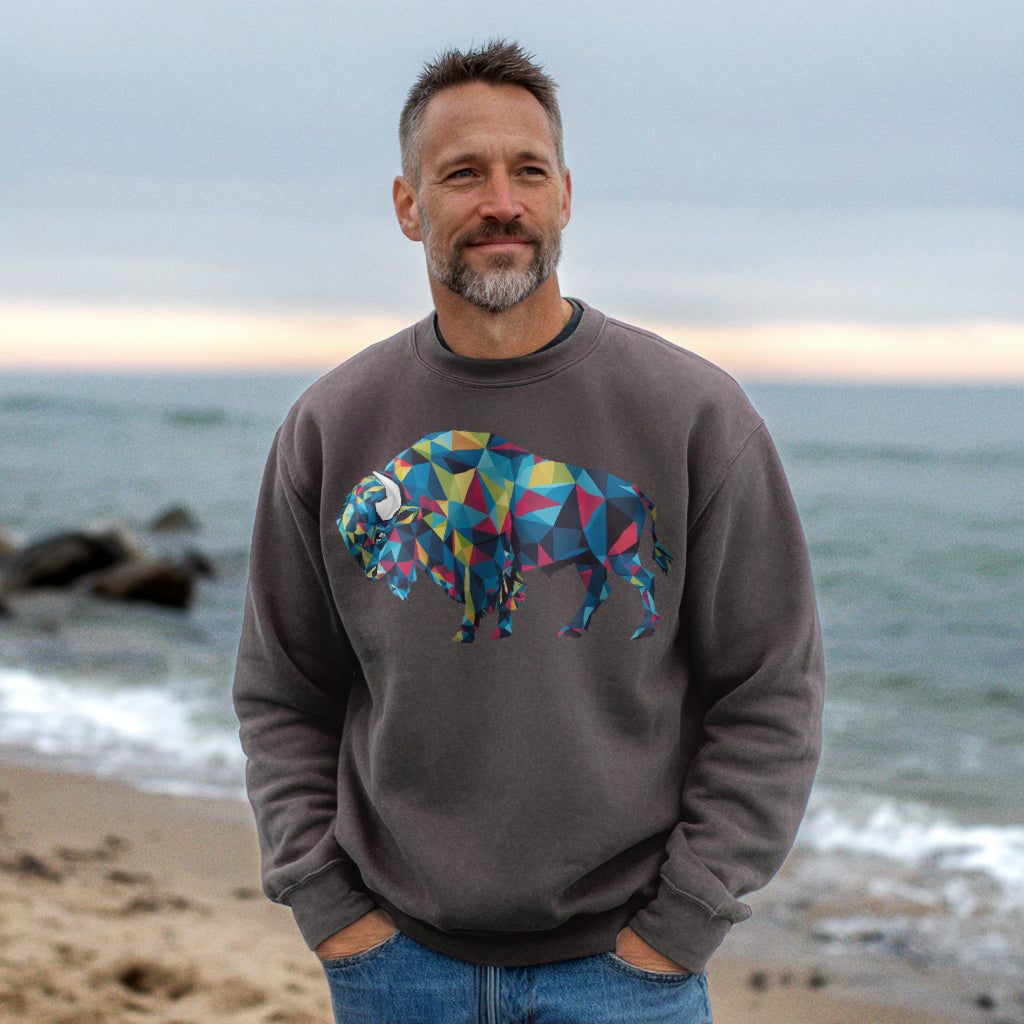 Buffalo Mosaic Crewneck Sweatshirt Adventure and Outdoors Themed Sweatshirt