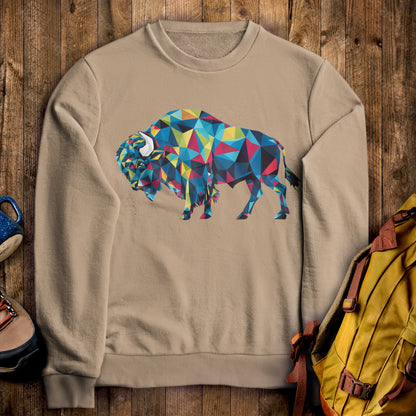 Buffalo Mosaic Crewneck Sweatshirt Sand Adventure and Outdoors Themed Sweatshirt