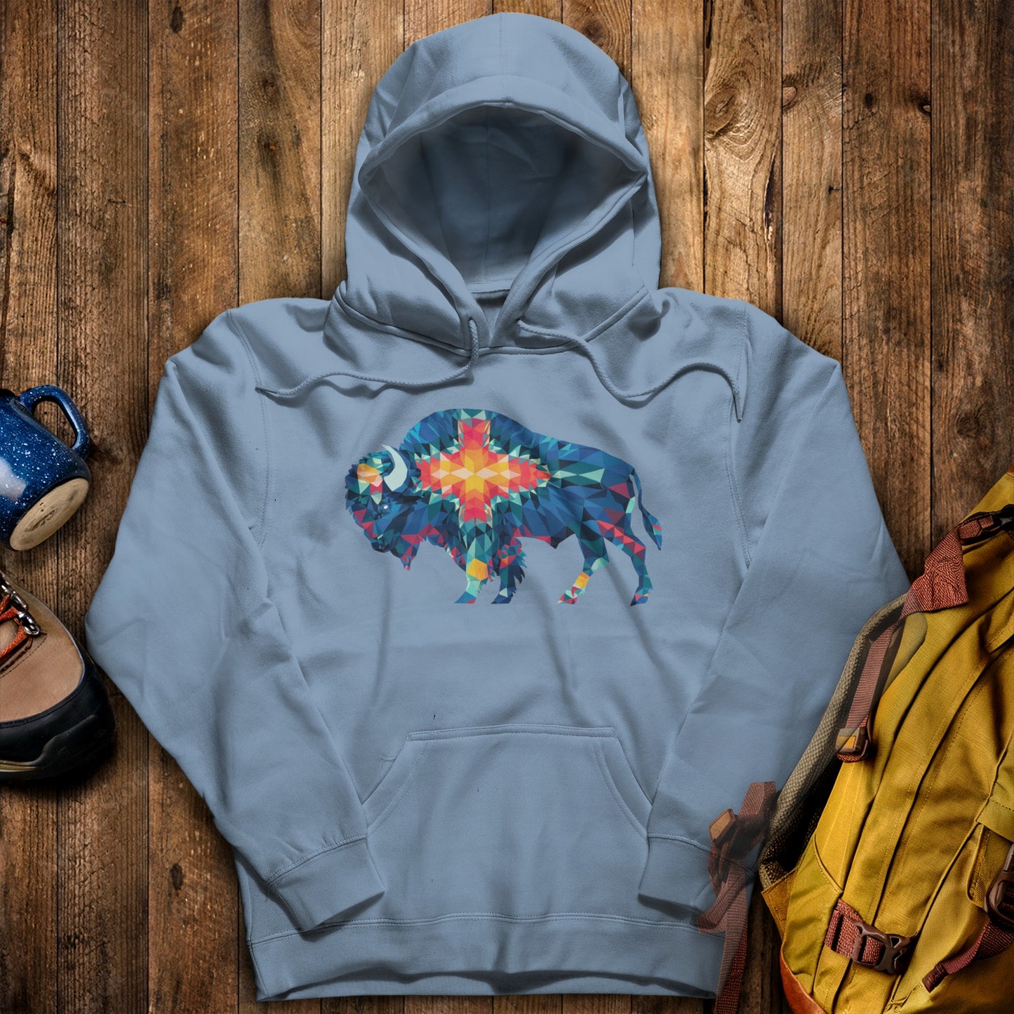 Buffalo Southwestern Mosaic Hoodie Stone Blue Adventure and Outdoors Themed Hoodie