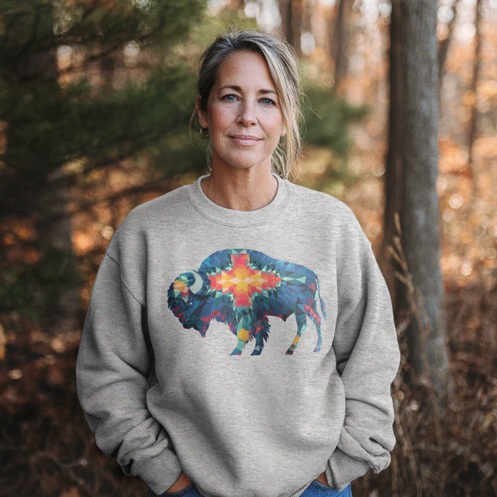 Buffalo Southwestern Mosaic Crewneck Sweatshirt Adventure and Outdoors Themed Sweatshirt