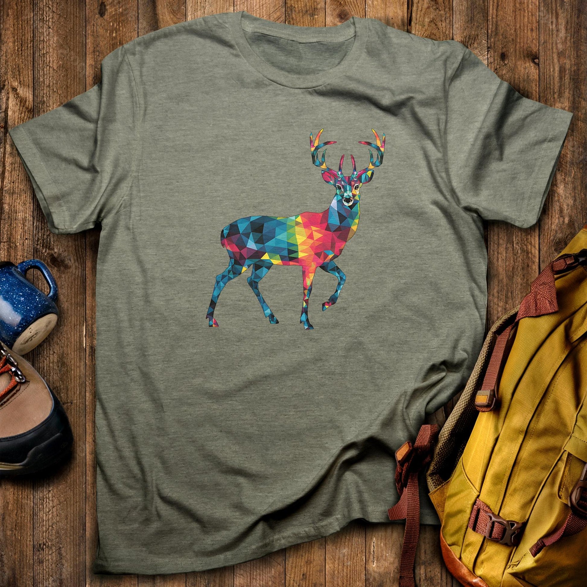 Deer Mosaic T-Shirt Heather Military Green Adventure and Outdoors Themed T-Shirt