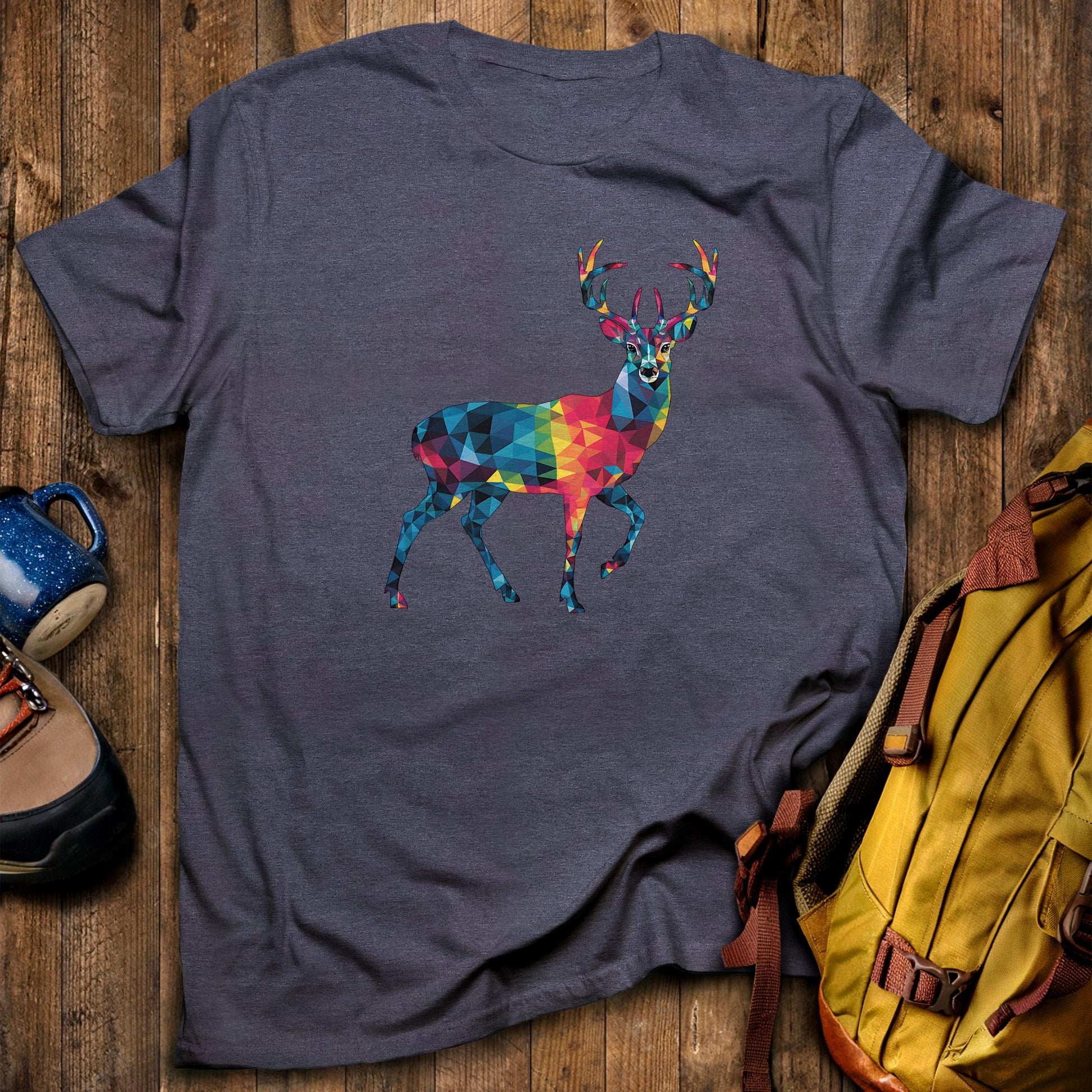 Deer Mosaic T-Shirt Heather Navy Adventure and Outdoors Themed T-Shirt