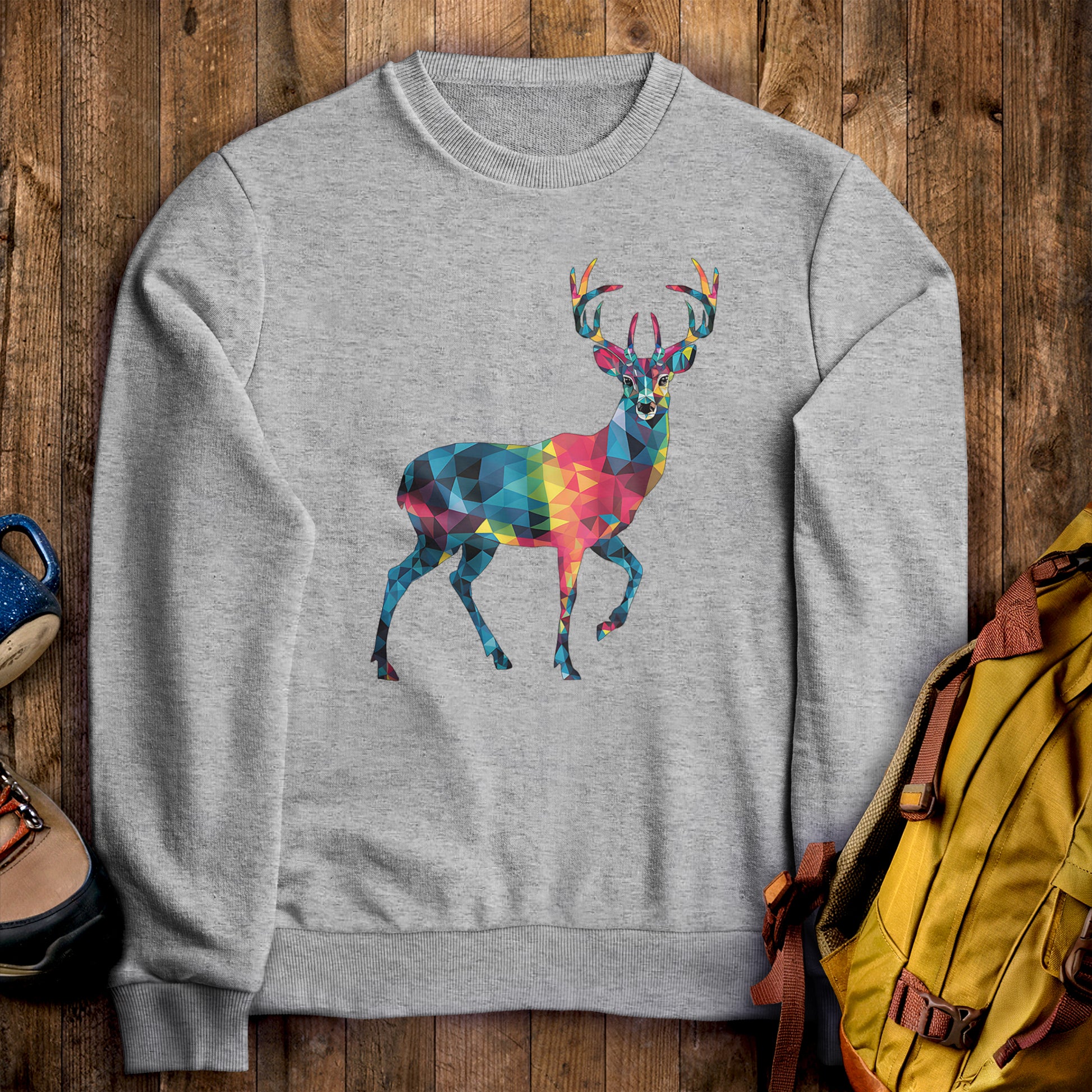 Deer Mosaic Crewneck Sweatshirt Sport Grey Adventure and Outdoors Themed Sweatshirt
