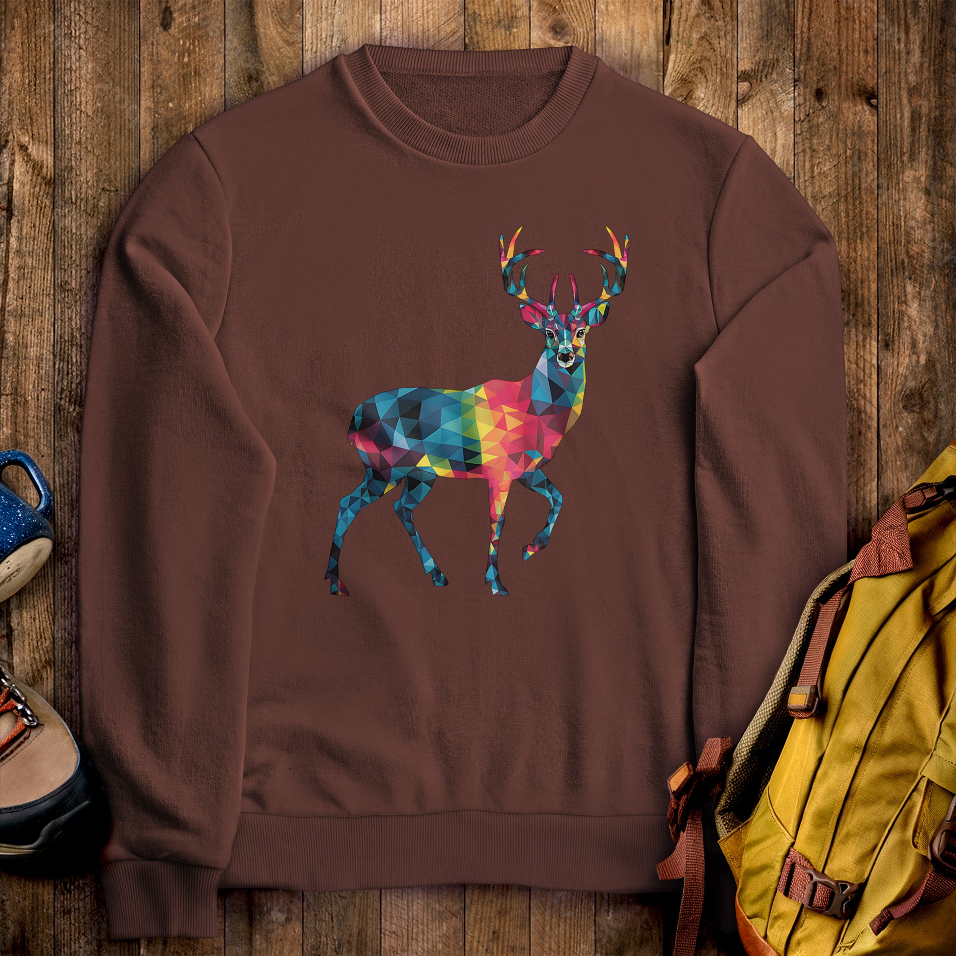Deer Mosaic Crewneck Sweatshirt Cocoa Adventure and Outdoors Themed Sweatshirt