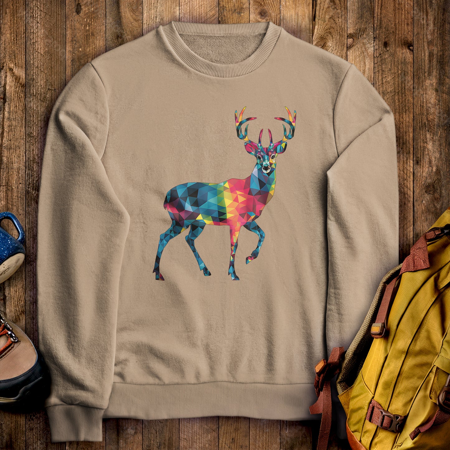 Deer Mosaic Crewneck Sweatshirt Sand Adventure and Outdoors Themed Sweatshirt