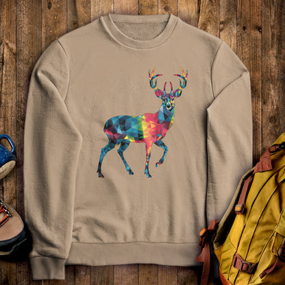 Deer Mosaic Crewneck Sweatshirt Sand Adventure and Outdoors Themed Sweatshirt