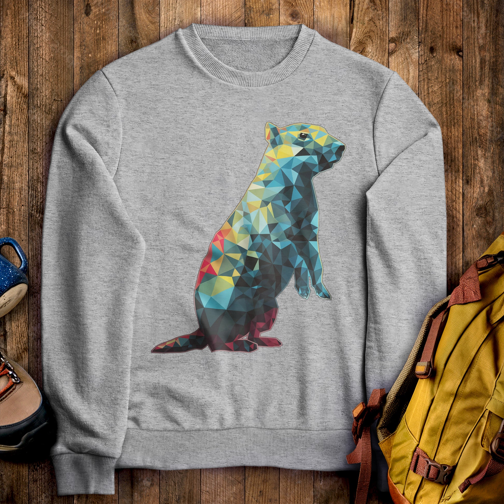 Prairie Dog Mosaic Crewneck Sweatshirt Sport Grey Adventure and Outdoors Themed Sweatshirt