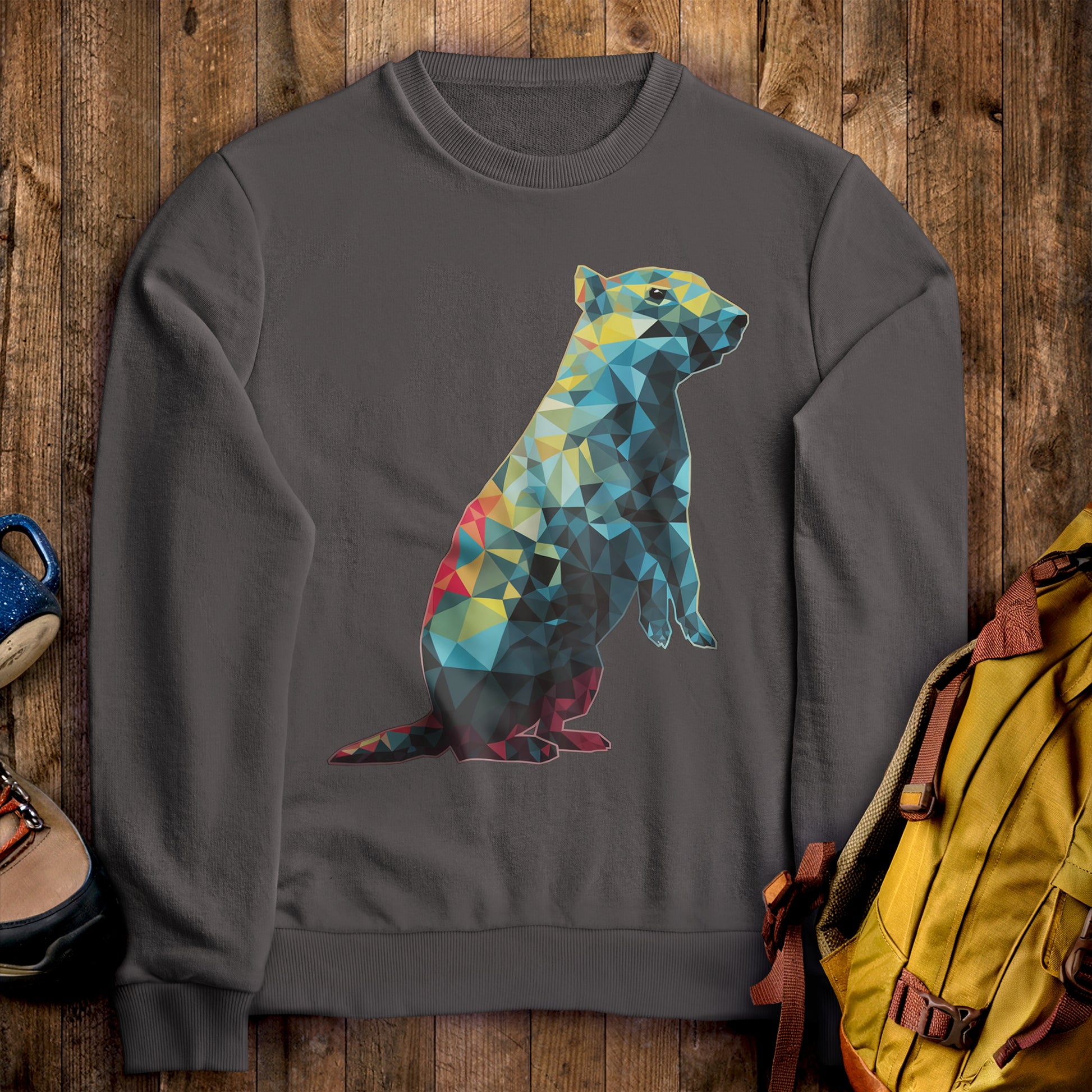 Prairie Dog Mosaic Crewneck Sweatshirt Charcoal Adventure and Outdoors Themed Sweatshirt