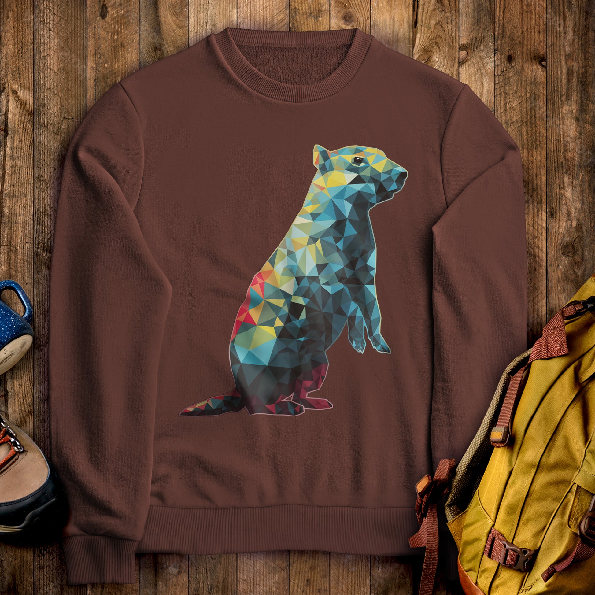 Prairie Dog Mosaic Crewneck Sweatshirt Cocoa Adventure and Outdoors Themed Sweatshirt