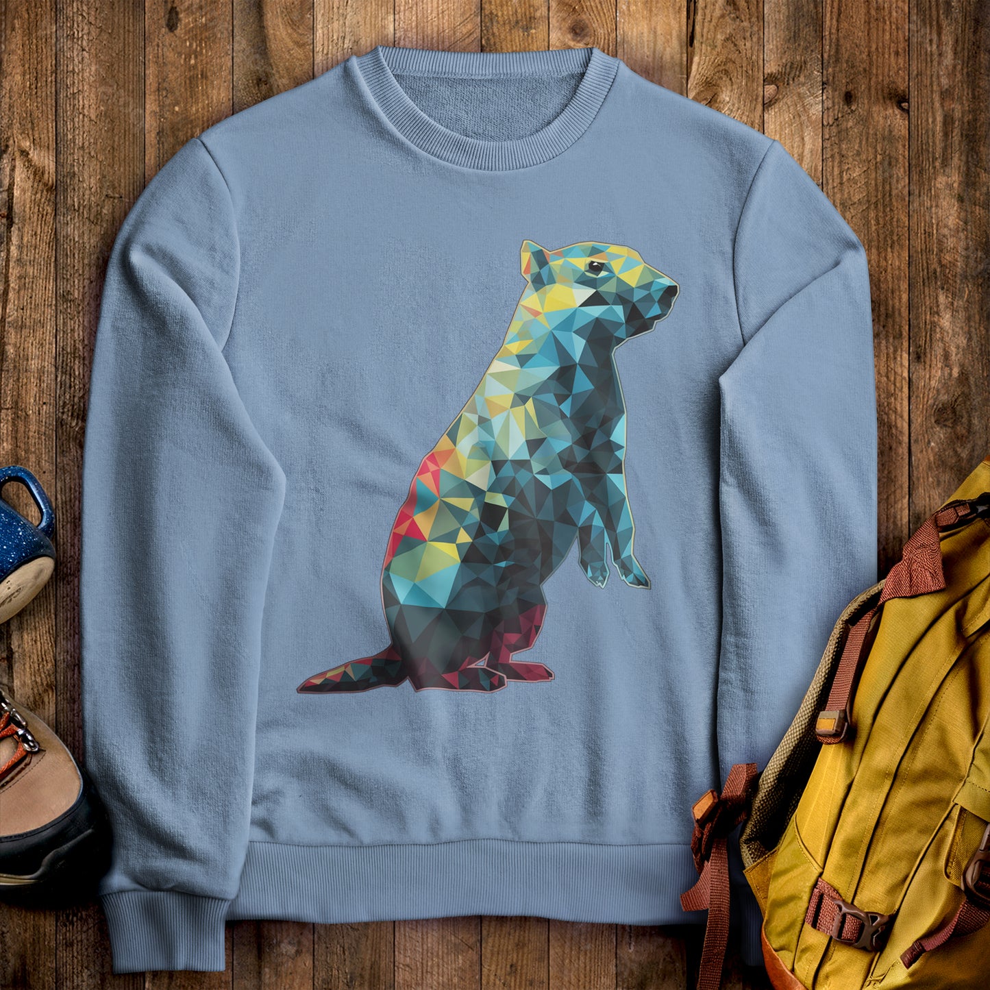 Prairie Dog Mosaic Crewneck Sweatshirt Stone Blue Adventure and Outdoors Themed Sweatshirt