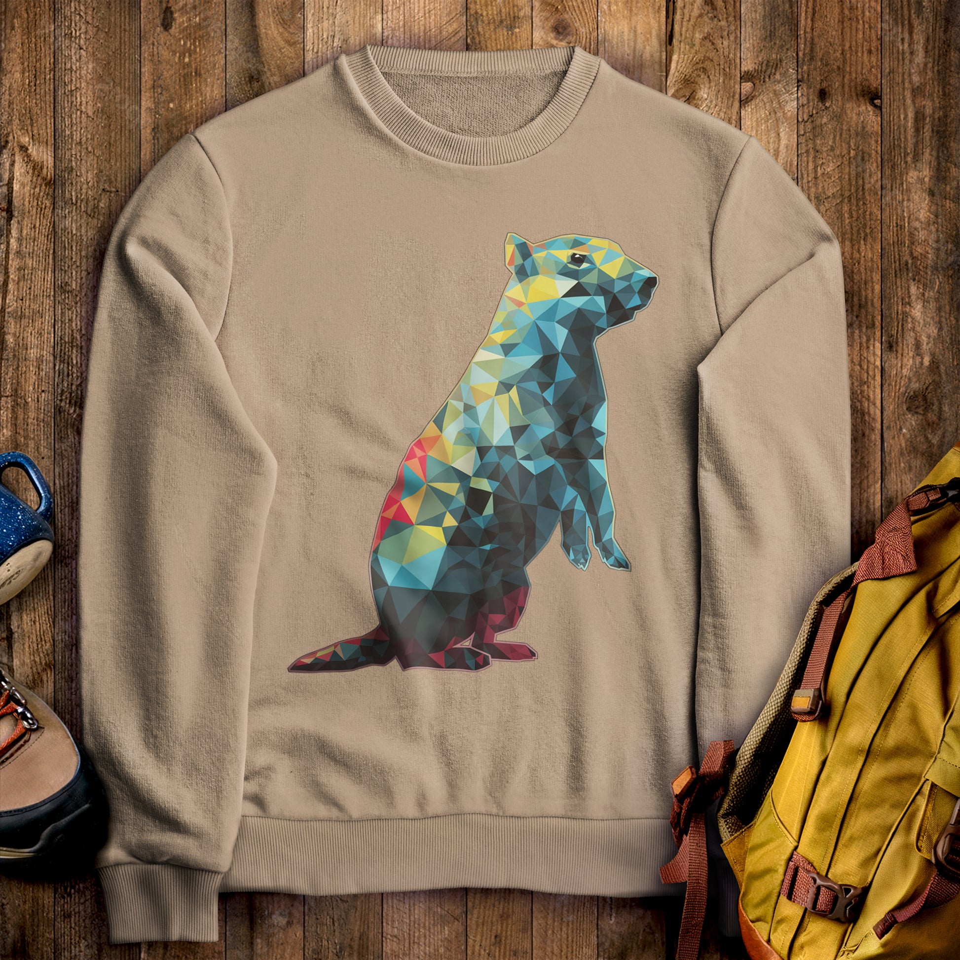 Prairie Dog Mosaic Crewneck Sweatshirt Sand Adventure and Outdoors Themed Sweatshirt
