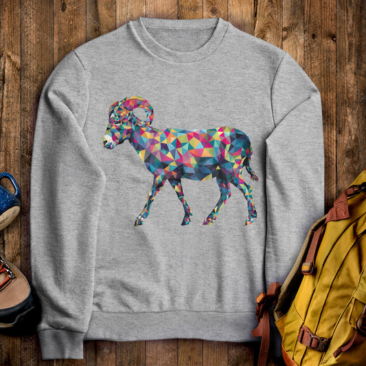 Ram Mosaic Crewneck Sweatshirt Sport Grey Adventure and Outdoors Themed Sweatshirt