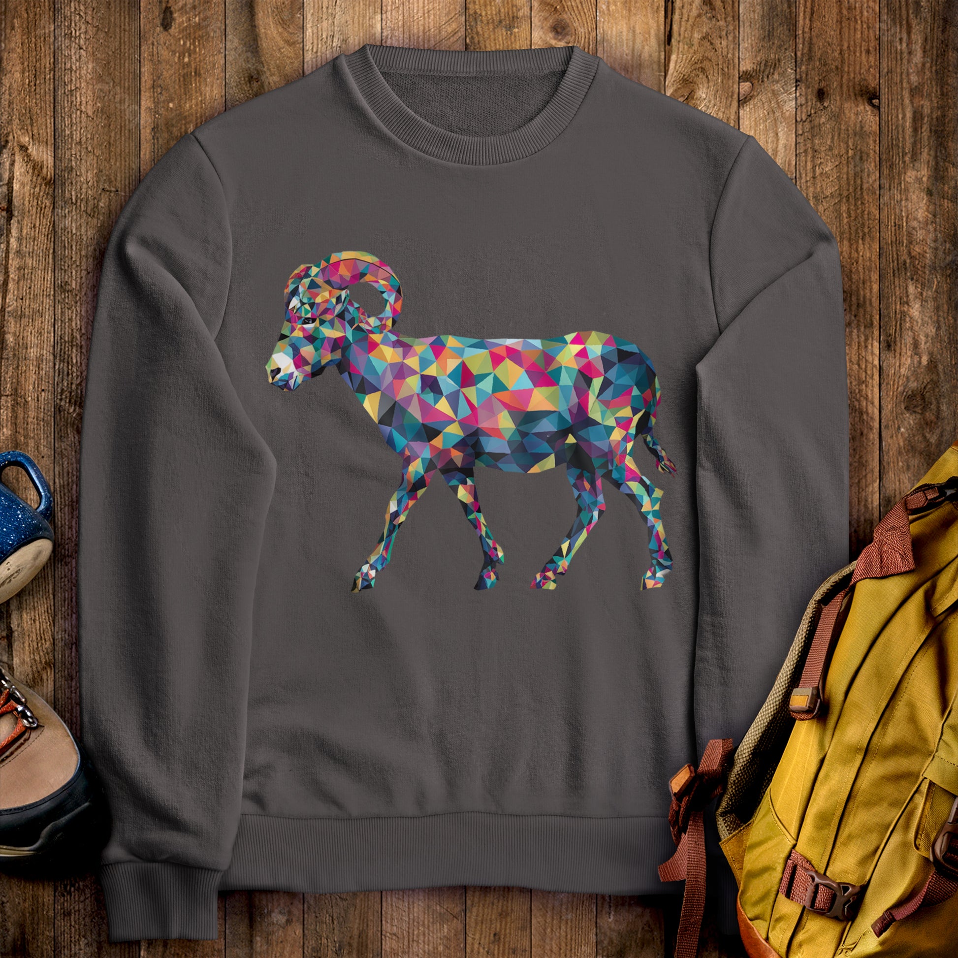 Ram Mosaic Crewneck Sweatshirt Charcoal Adventure and Outdoors Themed Sweatshirt
