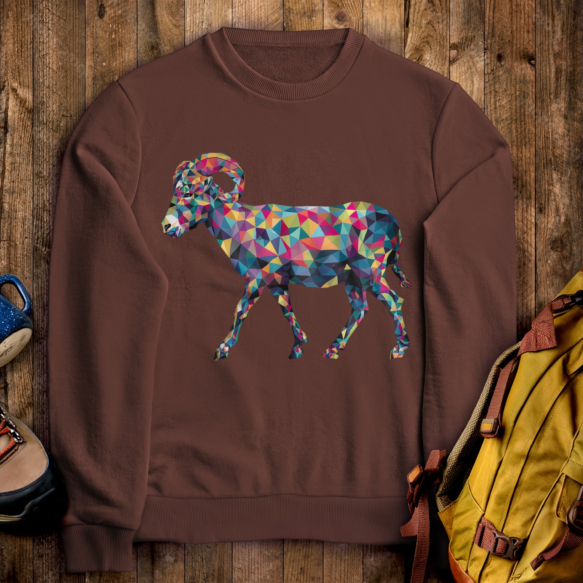 Ram Mosaic Crewneck Sweatshirt Cocoa Adventure and Outdoors Themed Sweatshirt
