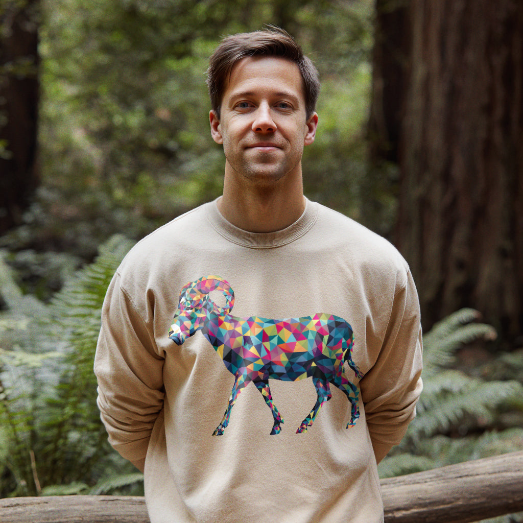 Ram Mosaic Crewneck Sweatshirt Adventure and Outdoors Themed Sweatshirt
