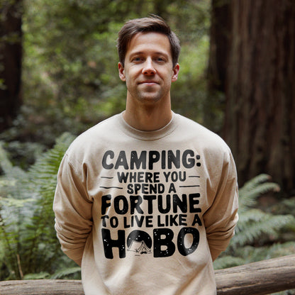 Spend a Fortune Camping Crewneck Sweatshirt Adventure and Outdoors Themed Sweatshirt