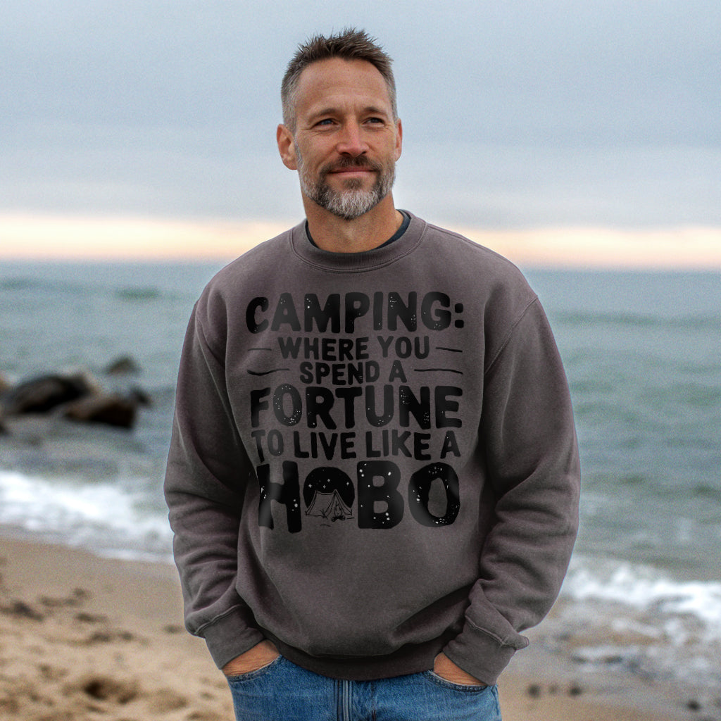 Spend a Fortune Camping Crewneck Sweatshirt Adventure and Outdoors Themed Sweatshirt