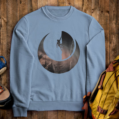 Rock Climber Silhouette Crewneck Sweatshirt Stone Blue Adventure and Outdoors Themed Sweatshirt